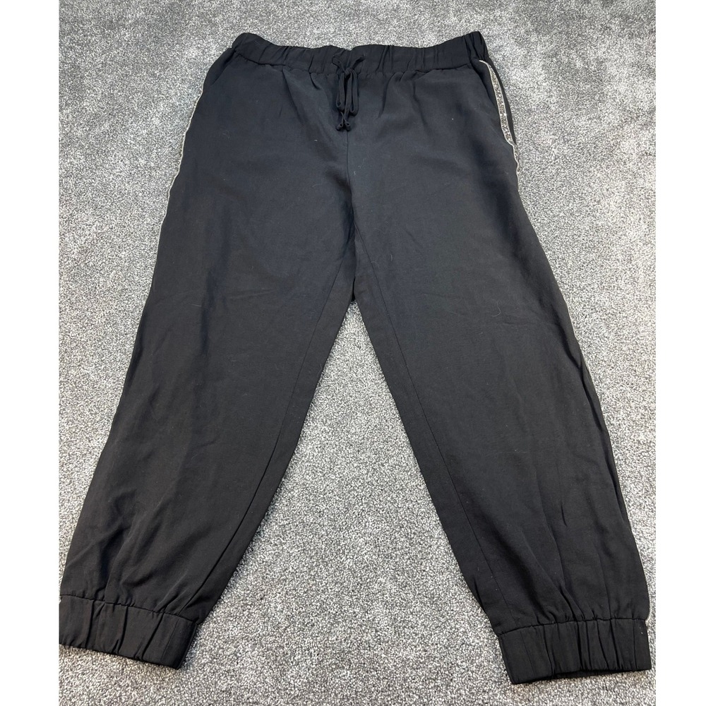Zara Black Denim Joggers Rhinestone Embellised Women's Large Style Z1975 Tencel